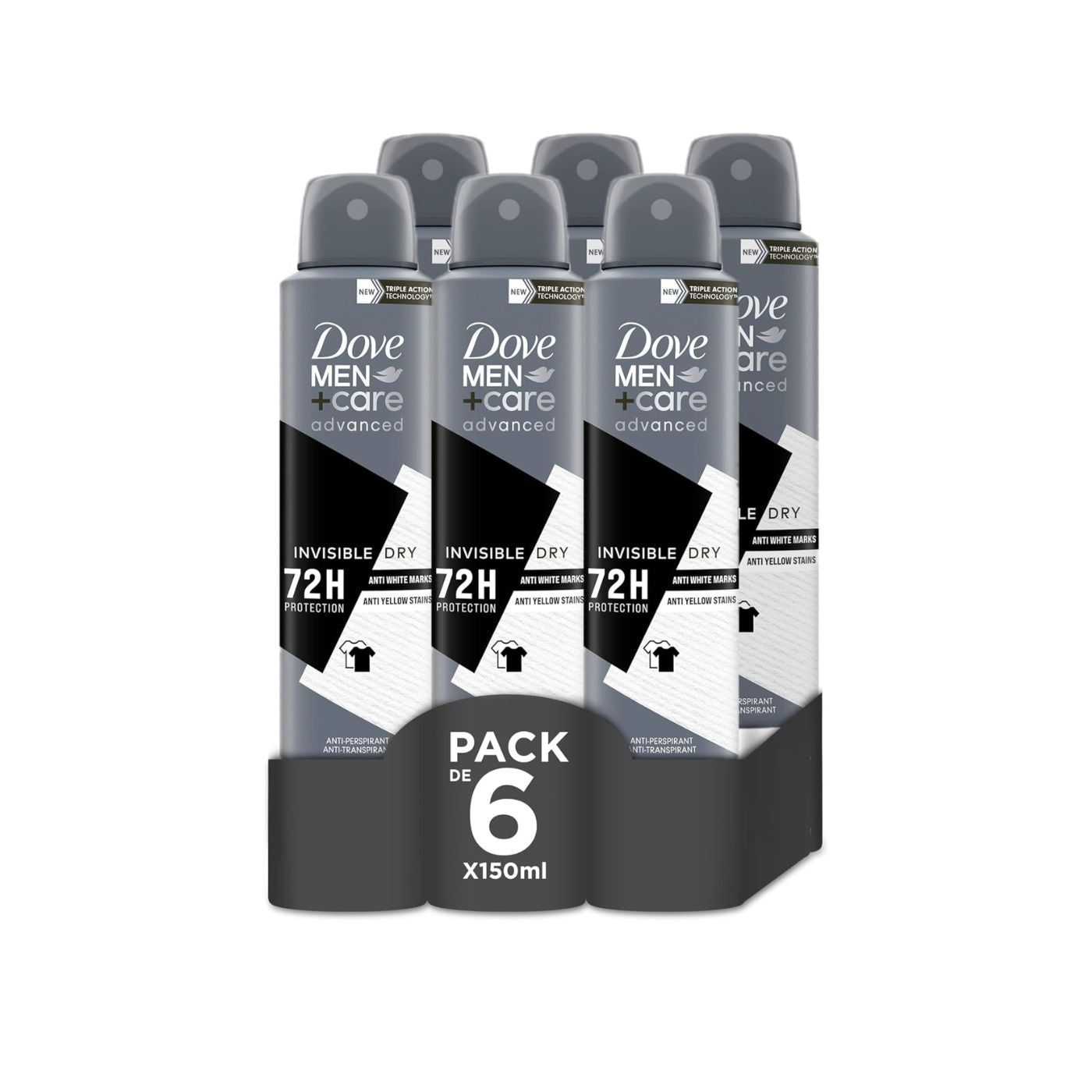DOVE Men - Invisible Dry +care 72H Desodorante antitranspirante - antimanchas en spray 6X150ml