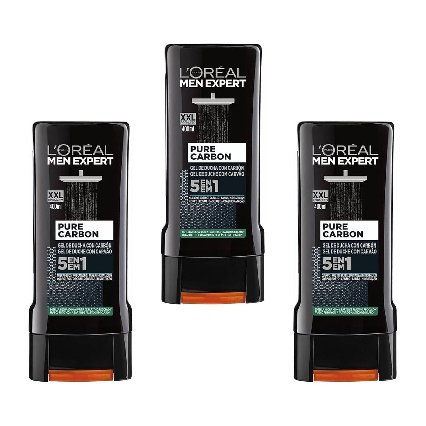 L'Oréal Men Expert - Gel de ducha 5 en 1 Pure Carbon 3 x 400ml