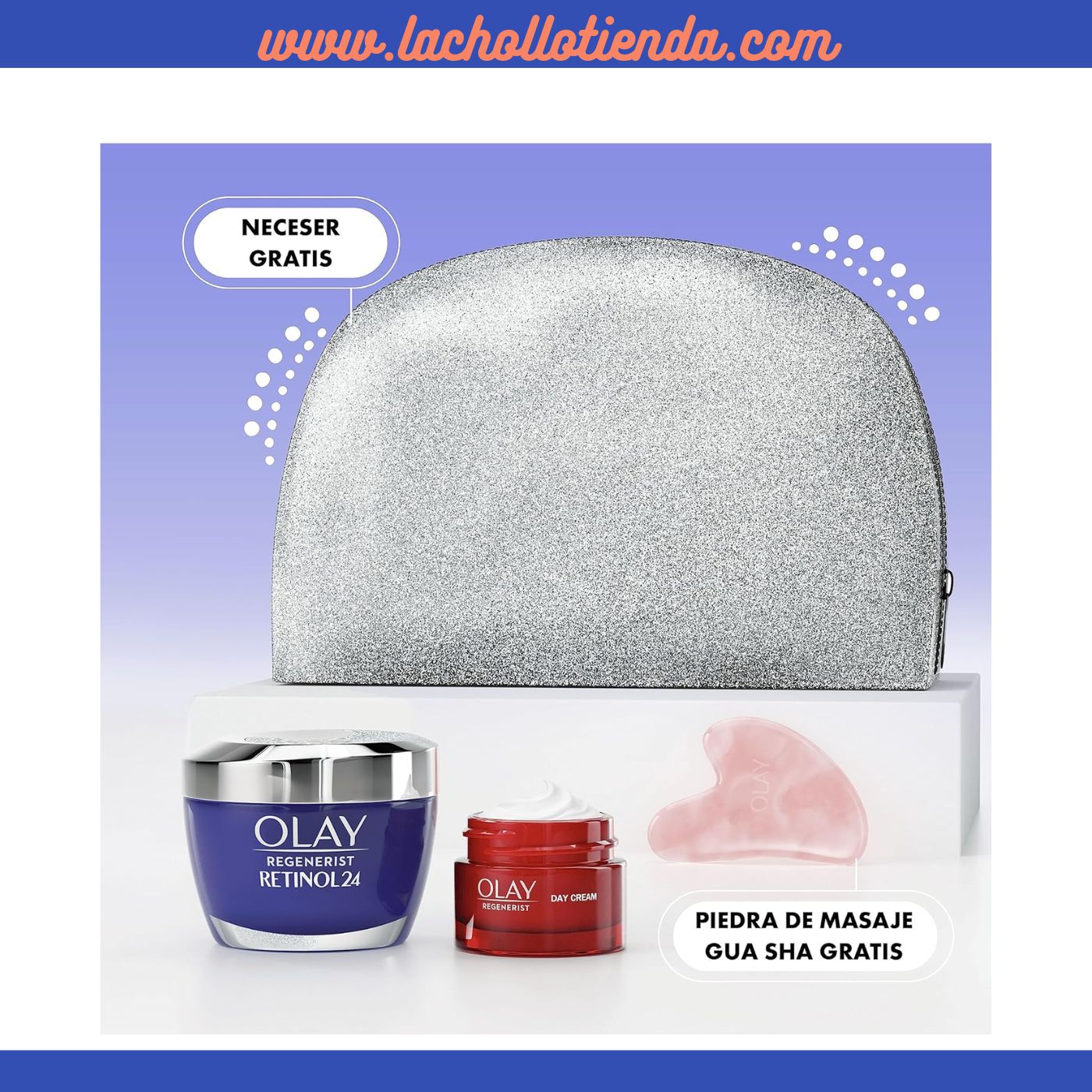 Olay Neceser Regalo - Crema Noche 50ml Retinol24 + Crema de Dia Regenerist 15ml + Piedra Gua Sha 3