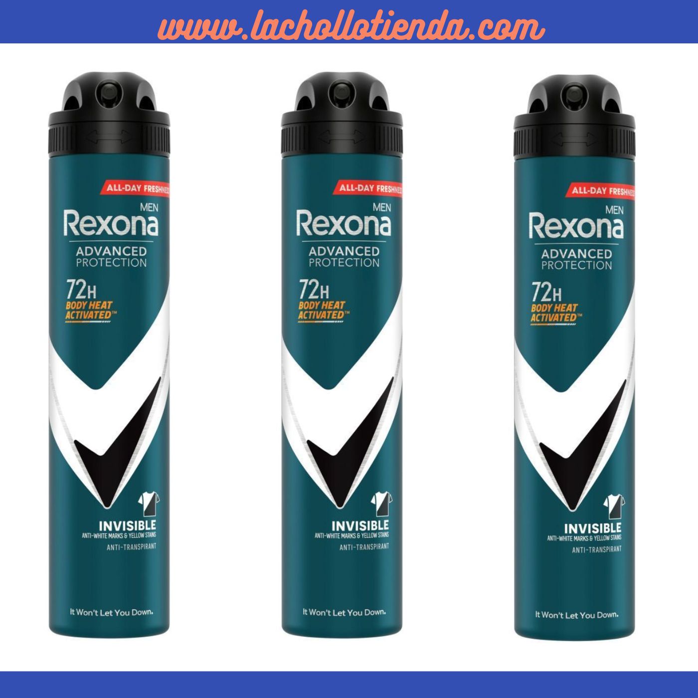 REXONA Men - Advanced Protection Invisible Desodorante Spray Para Hombre 3X200ml.