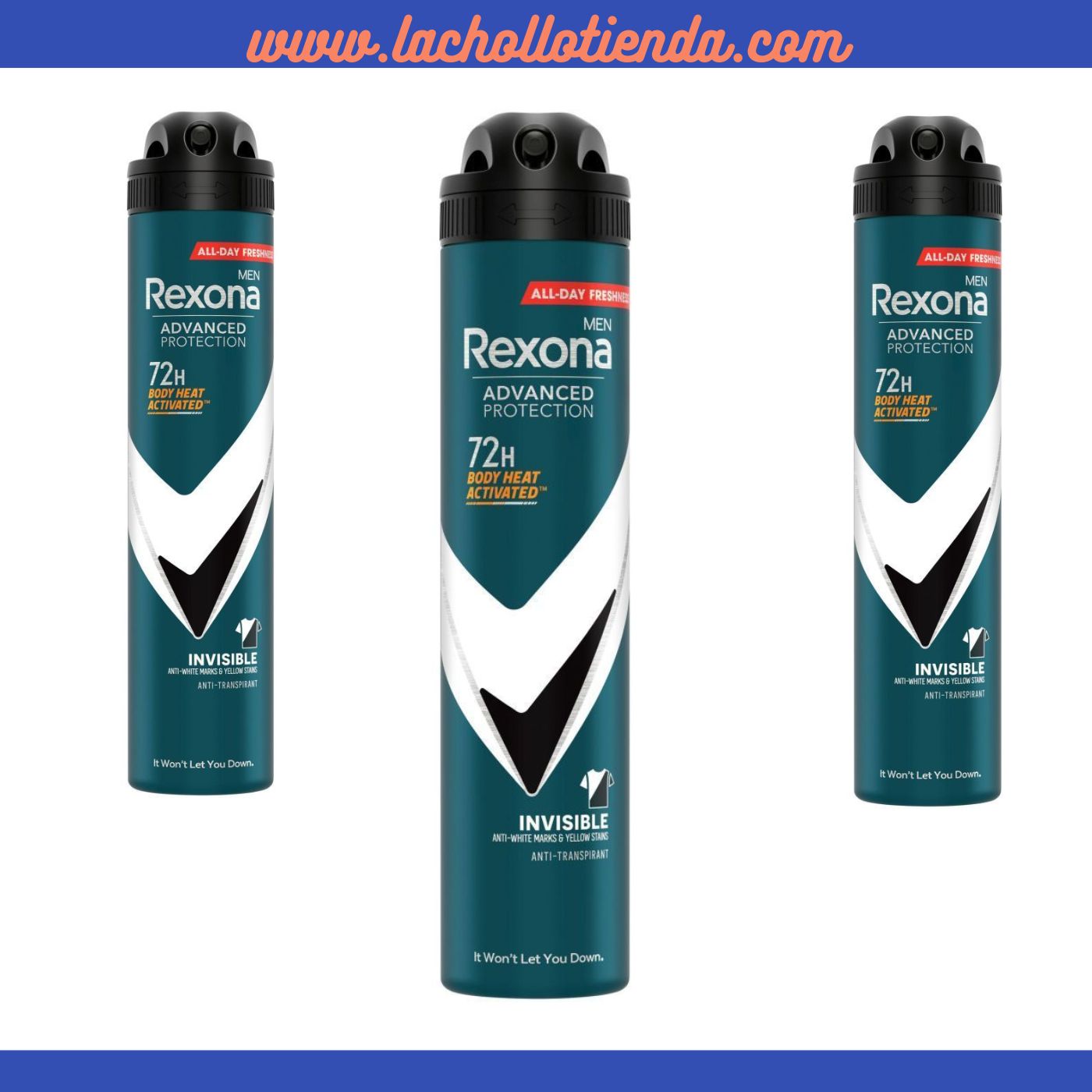 REXONA Men - Advanced Protection Invisible Desodorante Spray Para Hombre 3X200ml.