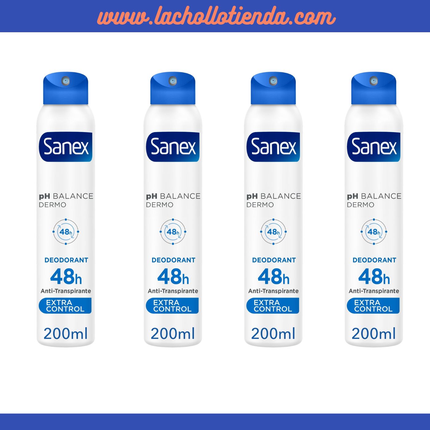 SANEX - Desodorante pH Balance Dermo Extra Control en Spray 4X200ml.