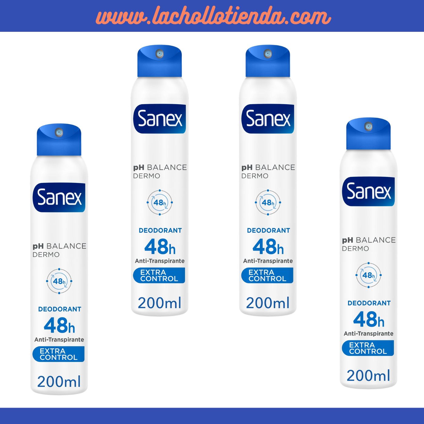 SANEX - Desodorante pH Balance Dermo Extra Control en Spray 4X200ml.