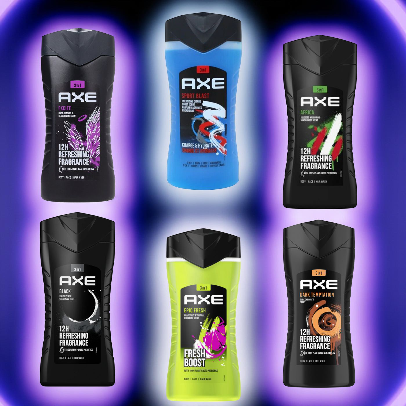 Pack Geles de ducha Axe Hombre Fragancias Variadas 6x250ml