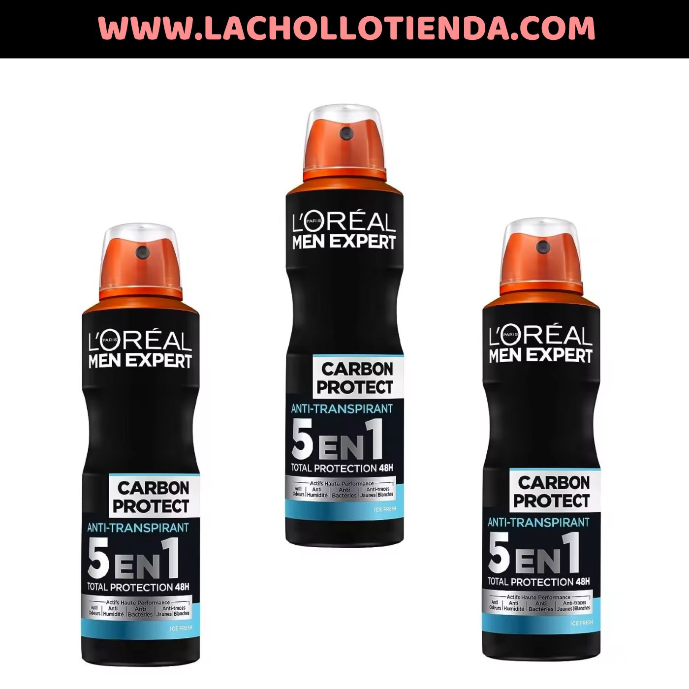 LOREAL MEN EXPERT - Desodorante Hombre, Carbon Protect 5en1, Spray 3x150ml