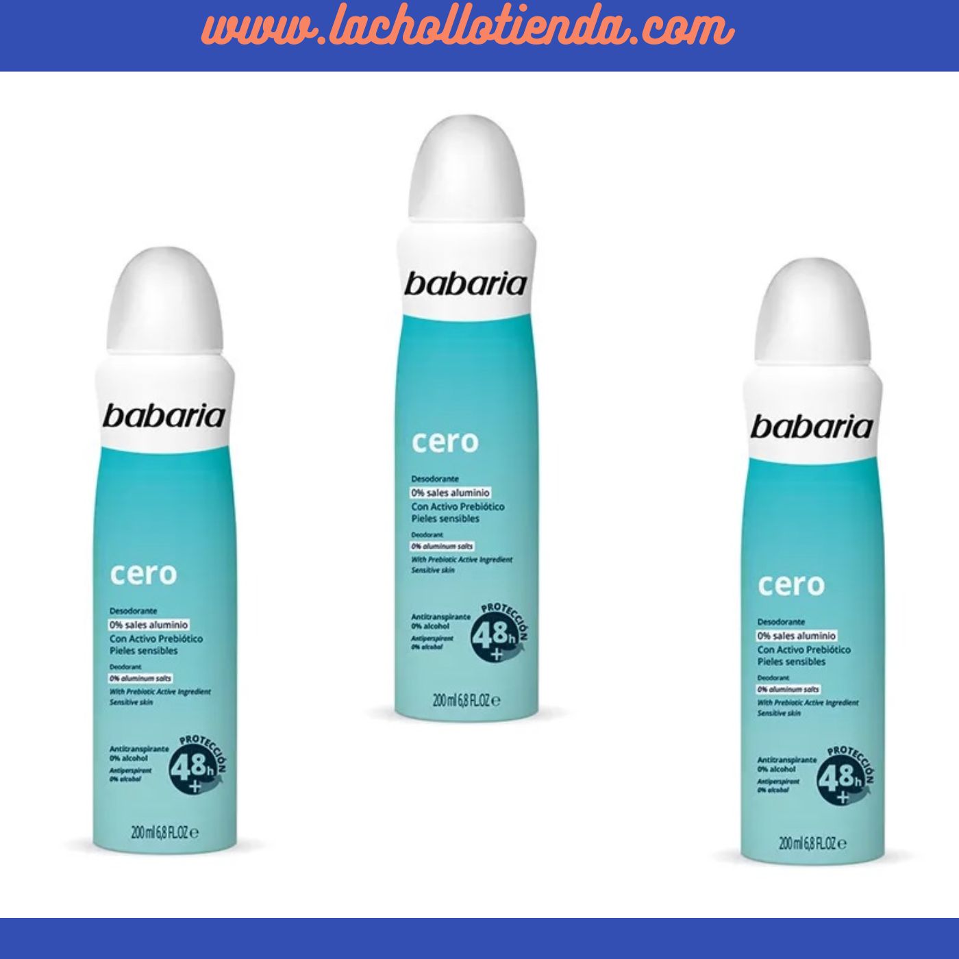 Babaria - Desodorante Spray - 0% Alcohol - Cero 0% Sales Aluminio 3x200ml