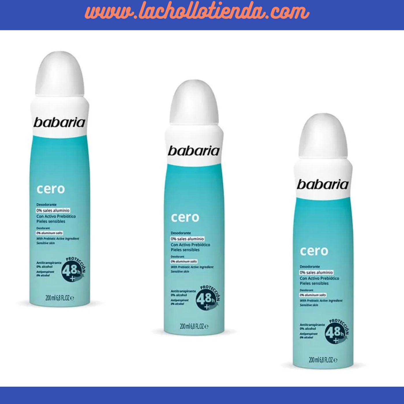 Babaria - Desodorante Spray - 0% Alcohol - Cero 0% Sales Aluminio 3x200ml