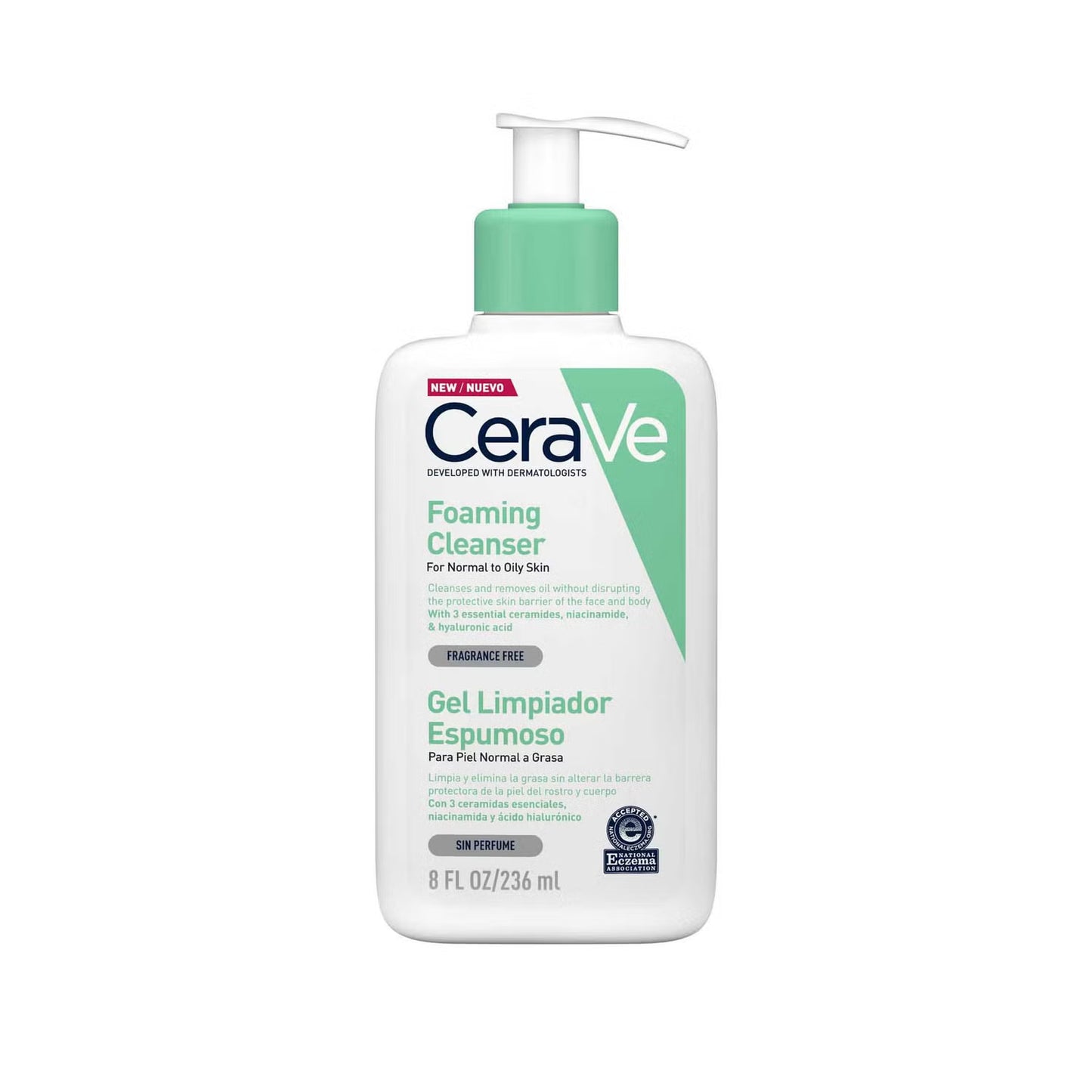 CeraVe - Espuma Limpiador de Rostro y Cuello Para Piel Normal a Grasa 236ml.