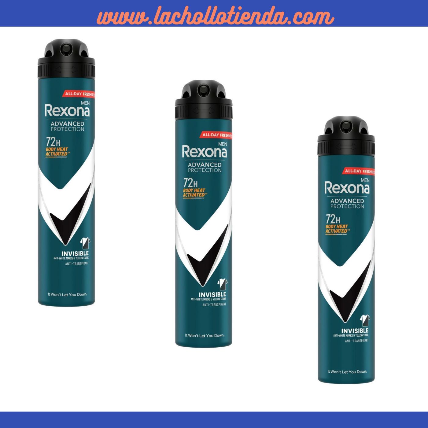 REXONA Men - Advanced Protection Invisible Desodorante Spray Para Hombre 3X200ml. 