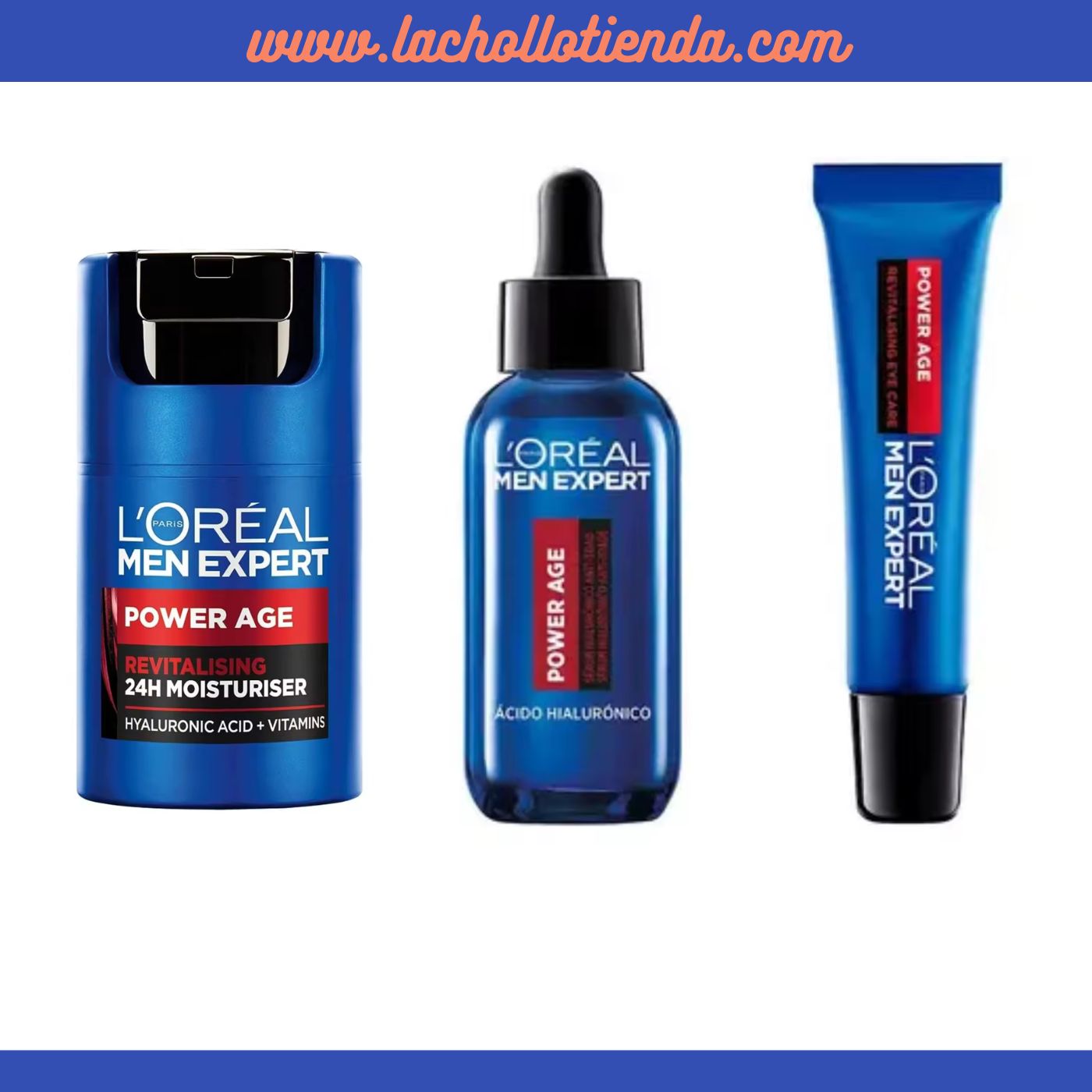 L'ORÉAL TRATAMIENTO MEN EXPERT - Power Age - SERUM HIALURONICO ANTI-EDAD 30ml + Hidratante Anti-Edad X3 con Ácido Hilaurónico 50ml + Contorno de Ojos Anti-arrugas 15ml.