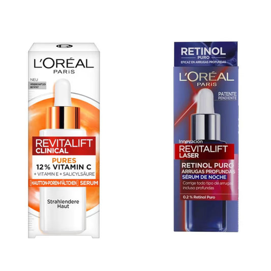 L’ORÉAL Pack - Serum Noche con Retinol Puro 30ml + Serum de Día 12% Pura Vitamin C - 30ml.