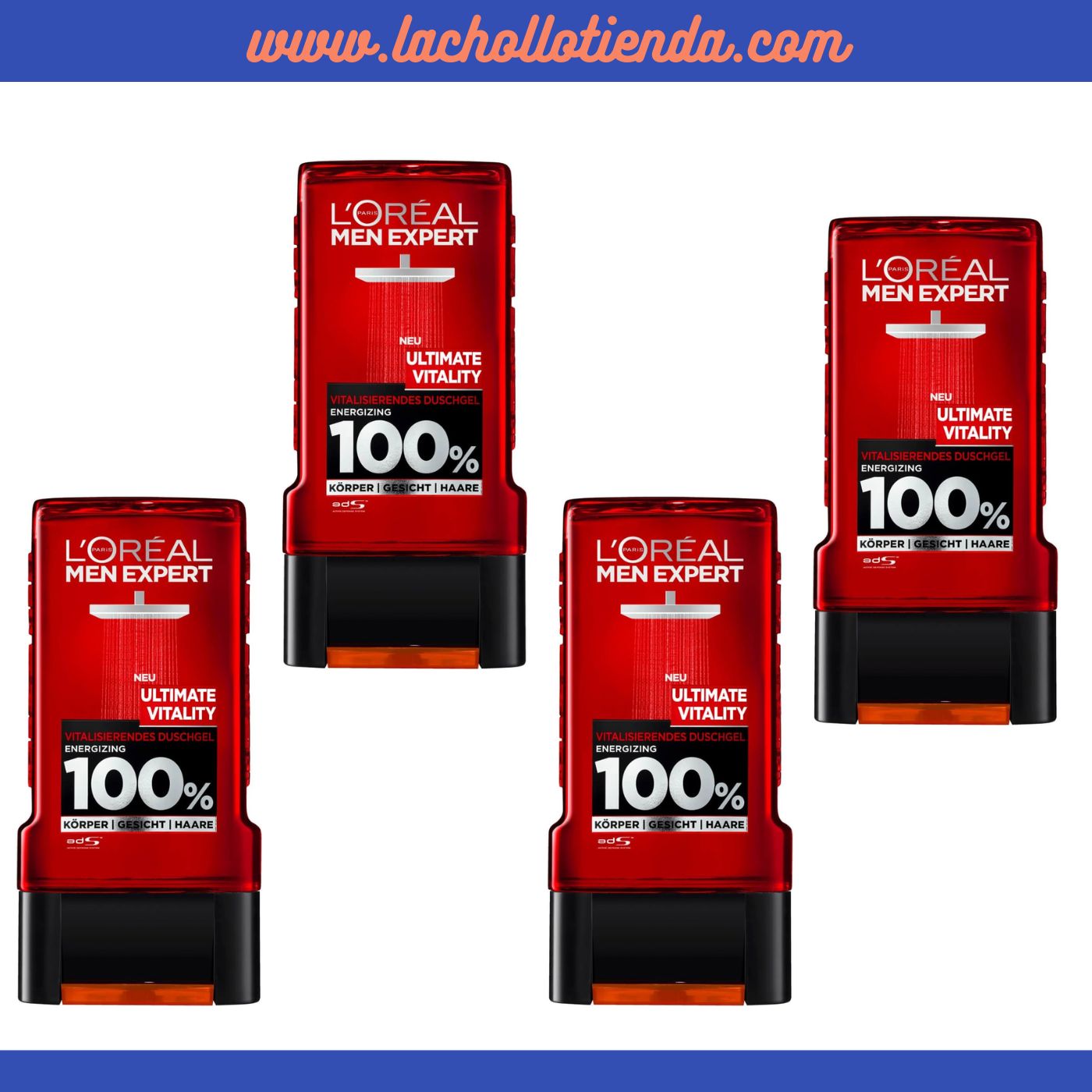 L'Oréal Men Expert PACK - Gel de Ducha Y Champu vitalizante - Ultimate Vitality 100% Power 4X250ml.