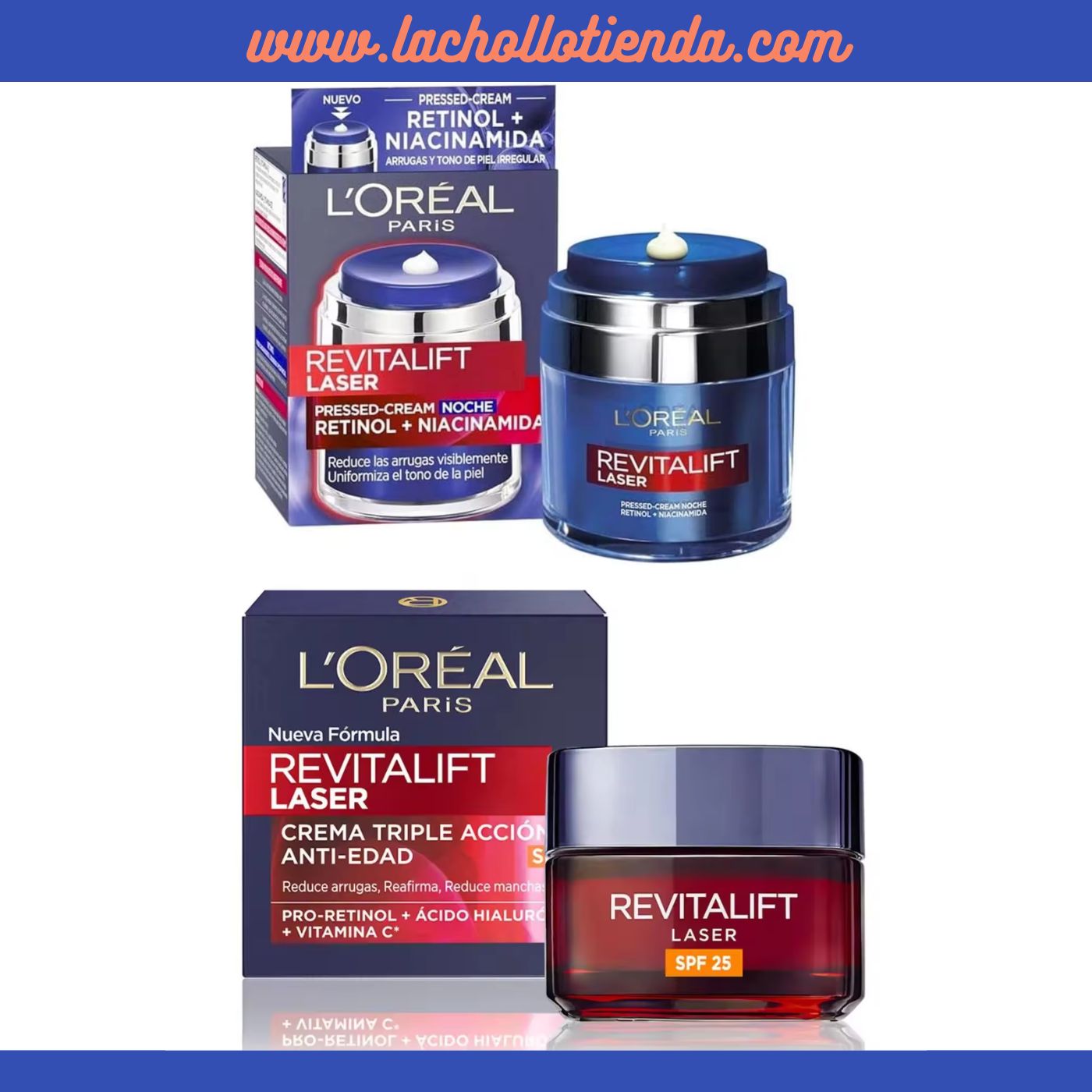 L'Oréal Pack -  REVITALIFT LASER 50ml crema día SPF25 + Crema Noche con Retinol y Niacinamida 50ml