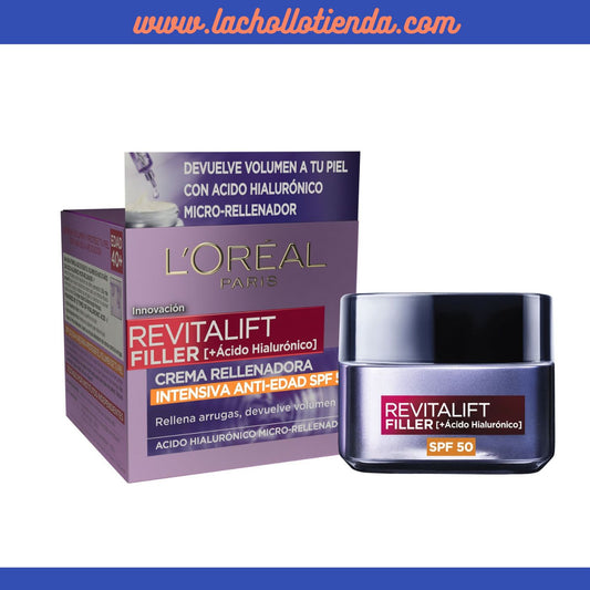 L'Oréal Paris - Revitalift Filler - Crema de día - SPF50 - antiedad con ácido hialurónico 50ml (Embalaje Deteriorado)