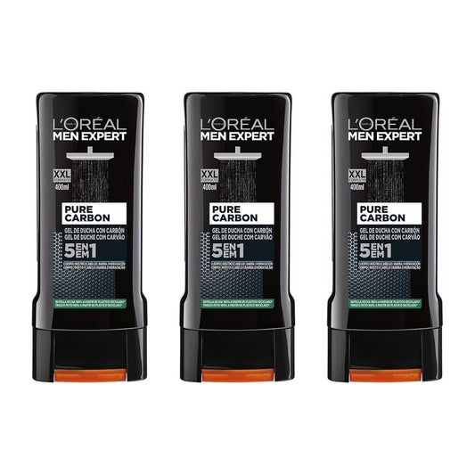 L'Oréal Men Expert - Gel de ducha 5 en 1 Pure Carbon 3 x 400ml