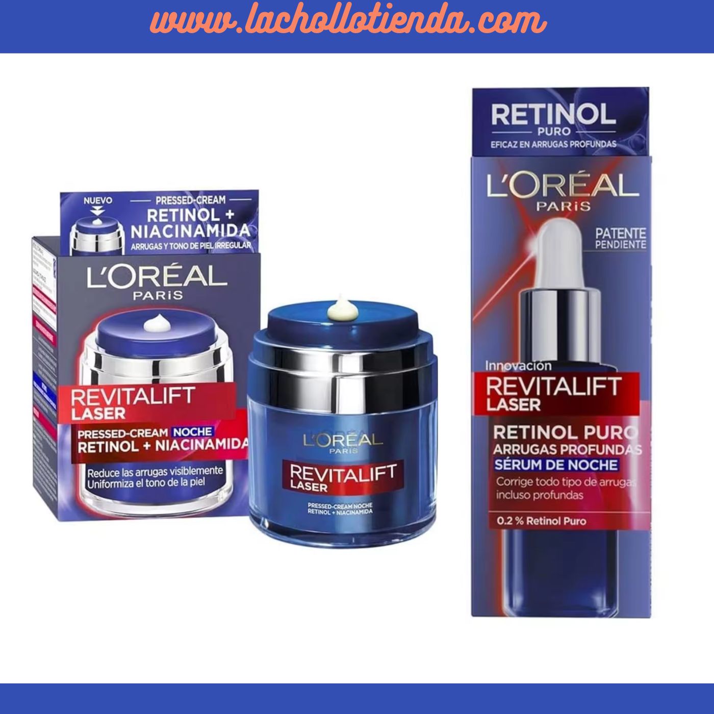 Loreal Paris Pack - Crema Noche Revitalift Laser con Retinol y Niacinamida 50ml + Revitalift Laser - Serum Noche con Retinol Puro - Todo tipo de Arrugas 30ml