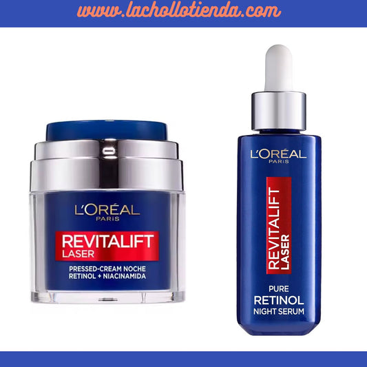 Loreal Paris Pack - Crema Noche Revitalift Laser con Retinol y Niacinamida 50ml + Revitalift Laser - Serum Noche con Retinol Puro - Todo tipo de Arrugas 30ml