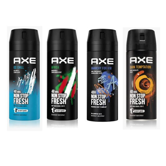 Lote Surtido AXE Desodorante Para Hombre-   4 X 150ml -  AXE Ice Chill - AXE Africa - AXE Anarchy - AXE Dark Temtation 