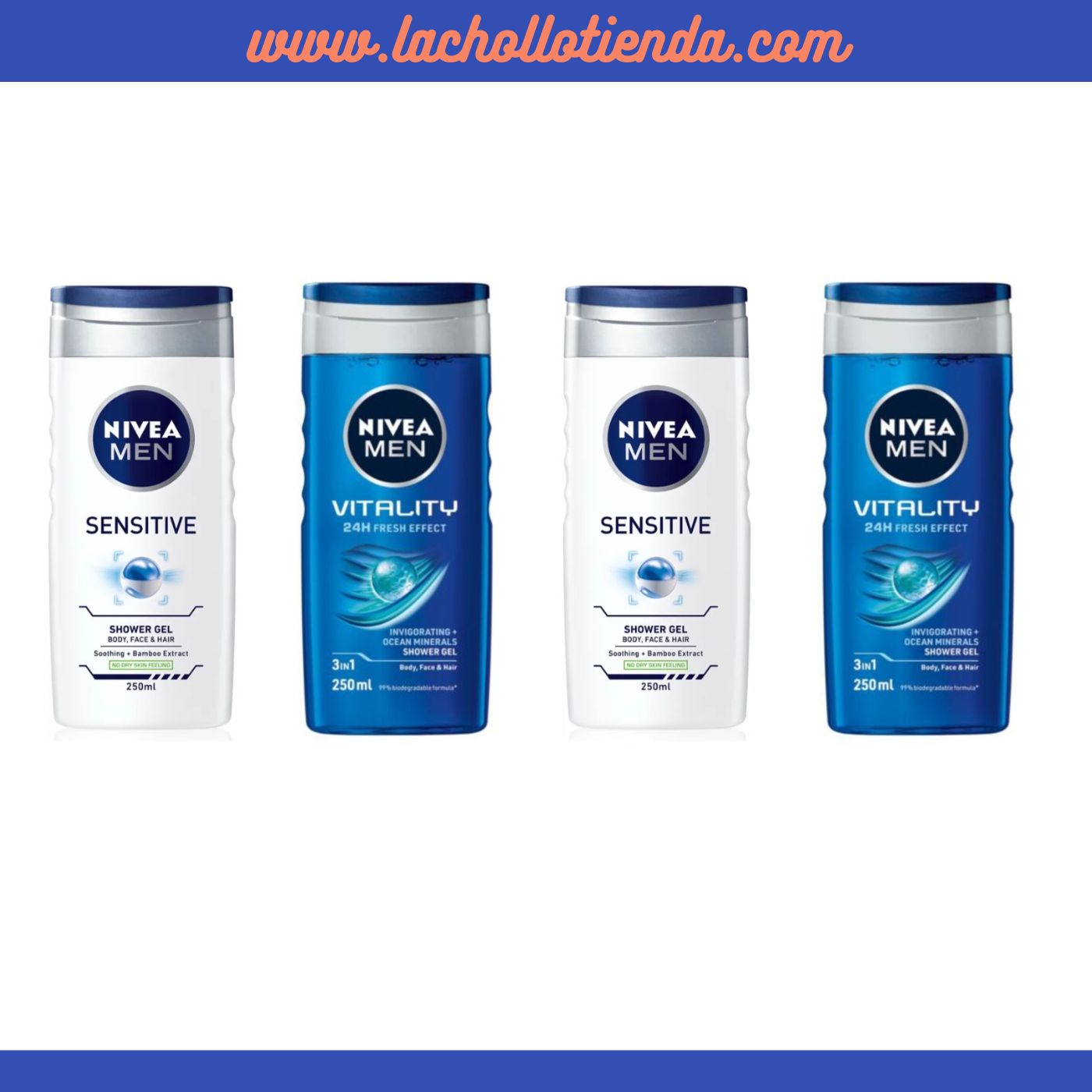 NIVEA MEN -  Lote Gel de Ducha para hombre Pack 4x250ml