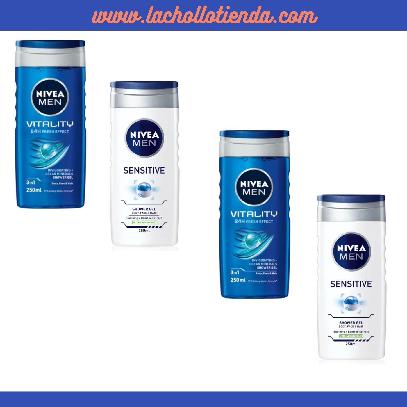 NIVEA MEN -  Lote Gel de Ducha para hombre Pack 4x250ml