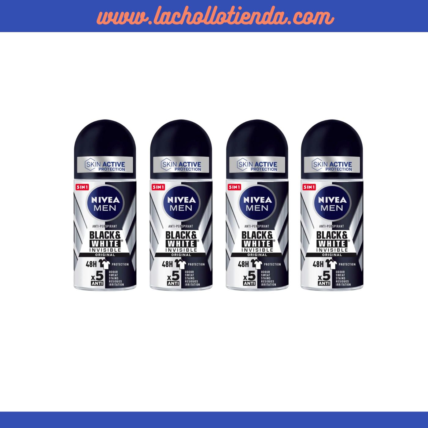 Nivea Men - Desodorante Hombre BLACK & WHITE INVISIBLE Original 48H Roll On 4x50ml