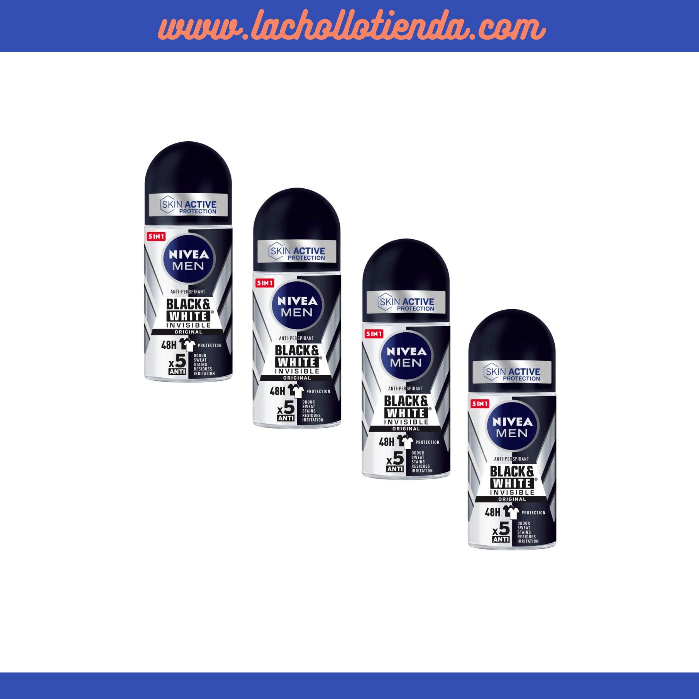 Nivea Men - Desodorante Hombre BLACK & WHITE INVISIBLE Original 48H Roll On 4x50ml