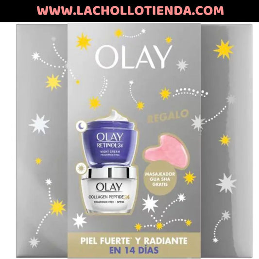 Olay - Lote Crema de día Collagen Peptide 24 + Crema de noche Retinol 24 + Piedra Gua Sha