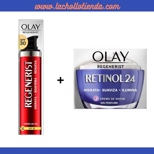 Olay - REGENERIST 3 AREAS crema día anti-edad SPF30 50ml  + OLAY - Retinol24 Crema Hidratante de noche, Sin Perfume 50ml