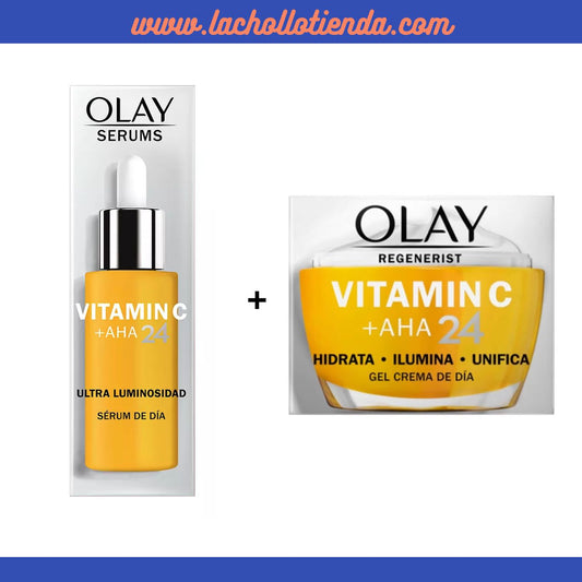 Olay - Serum de día VITAMIN C +AHA 24 - 40ml + OLAY - Gel Crema De Día Vitamina C + AHA24 y Niacinamida 50ml.