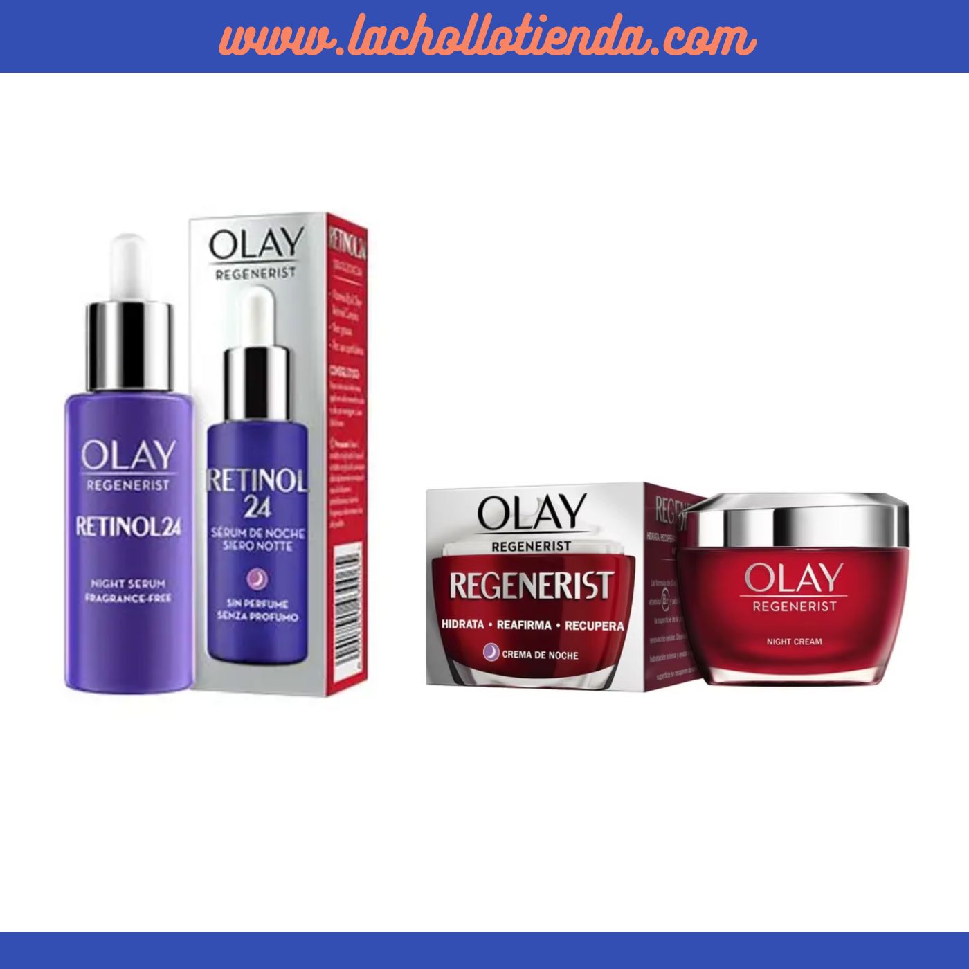 Olay PACK - Sérum De Noche - Retinol 24 - 40ml + Crema de Noche 50ml Regenerist 3 Areas Reafirma, Hidrata y Recupera  50ml.