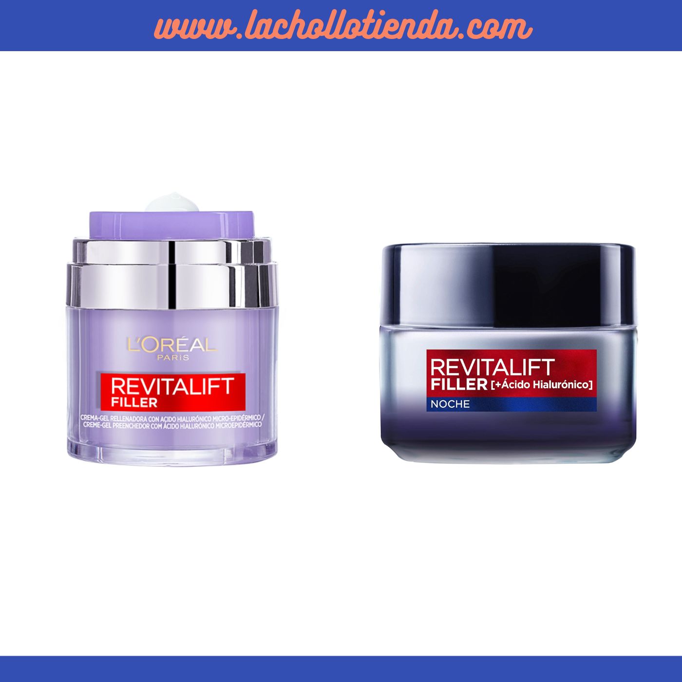 PACK L'Oréal Paris - Revitalift Filler Con Ácido Hialurónico - Crema Rellenadora de Dia 50ml + Crema Rellenadora Anti-eded de Noche 50ml