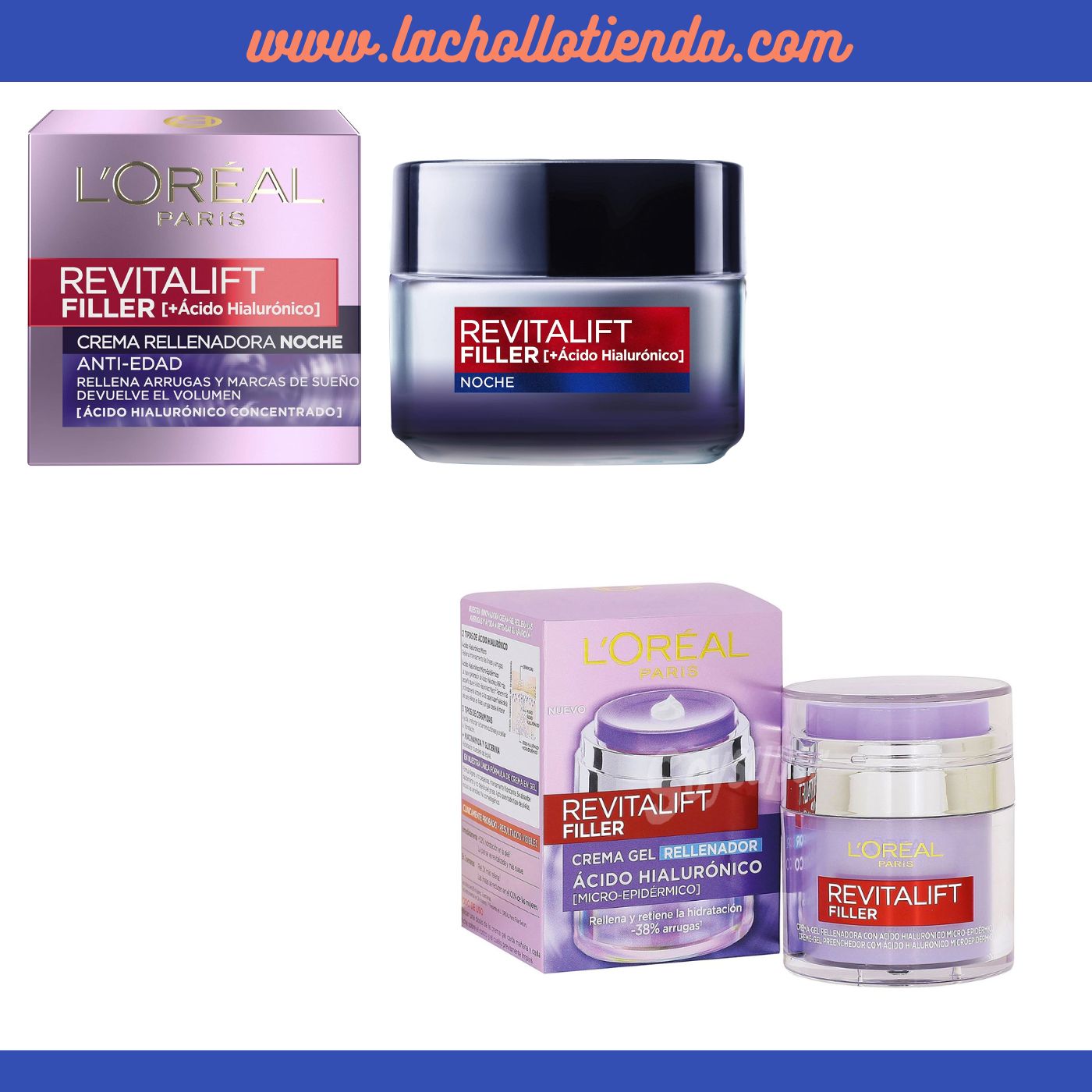 PACK L'Oréal Paris - Revitalift Filler Con Ácido Hialurónico - Crema Rellenadora de Dia 50ml + Crema Rellenadora Anti-eded de Noche 50ml