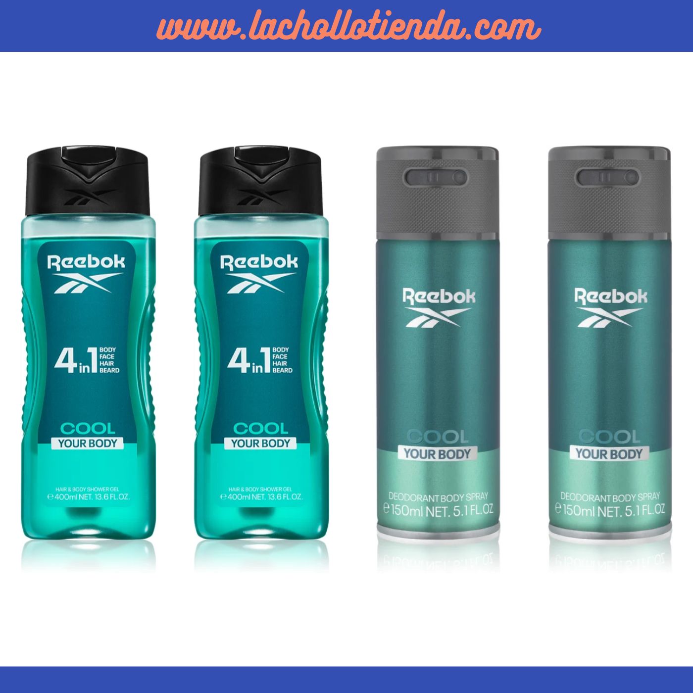 Reebok PACK - Gel De Ducha 2X400ml + Desodorante 2X150ml  Cool Your Body Para Hombre