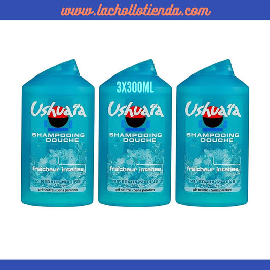 USHUAIA - Champú y gel de ducha, frescor intenso, minerales marinos del Ártico, pack 3x300ml