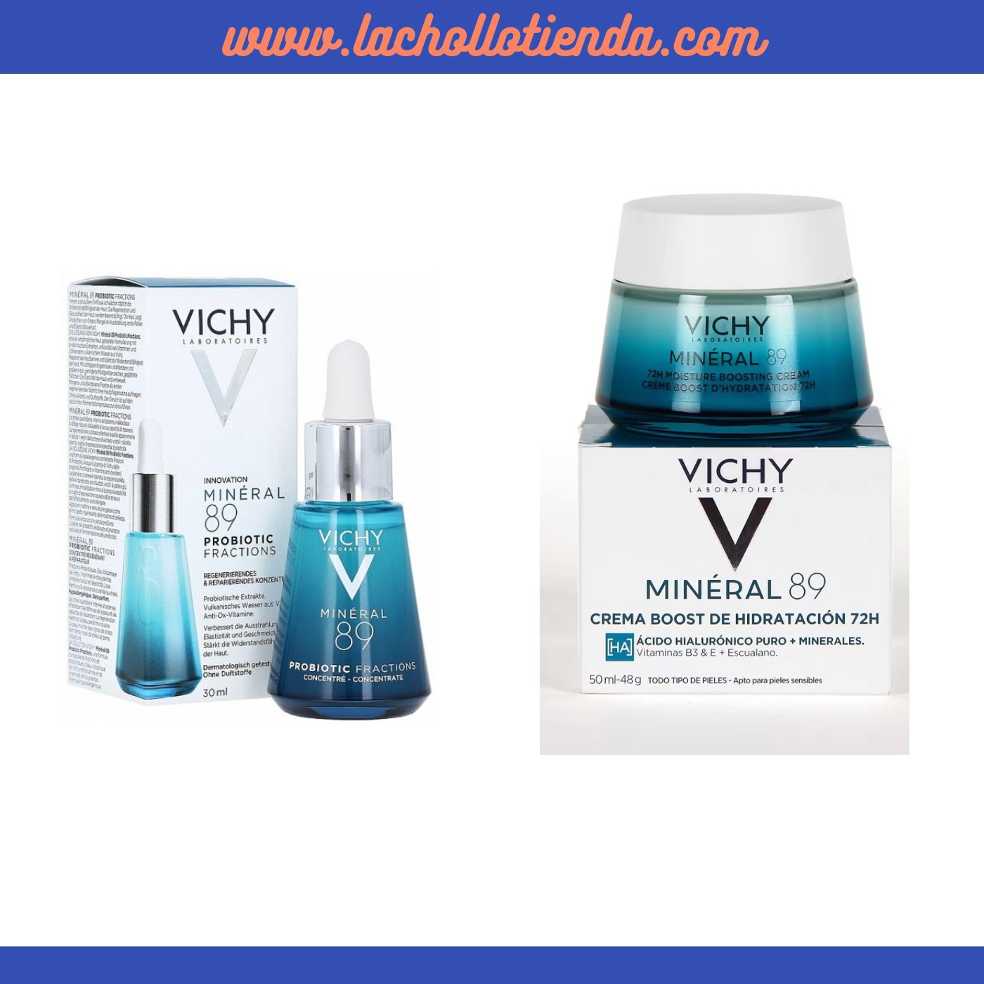 Vichy Tratamiento Mineral 89 Crema Boost Hidratación 72h - Crema Hidratante 50ml + Mineral 89 Probiotic Fractions Sérum  30ml