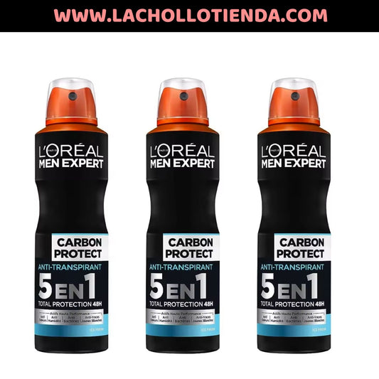 LOREAL MEN EXPERT - Desodorante Hombre, Carbon Protect 5en1, Spray 3x150ml