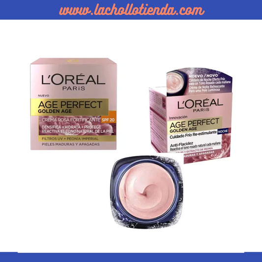 L'ORÉAL PARÍS - PACK Cremas Antiarrugas Age Perfect -Golden Age 50ml SPF20 + Crema de Noche Anti-Arrugas 50ml. Con Tono Rosado.