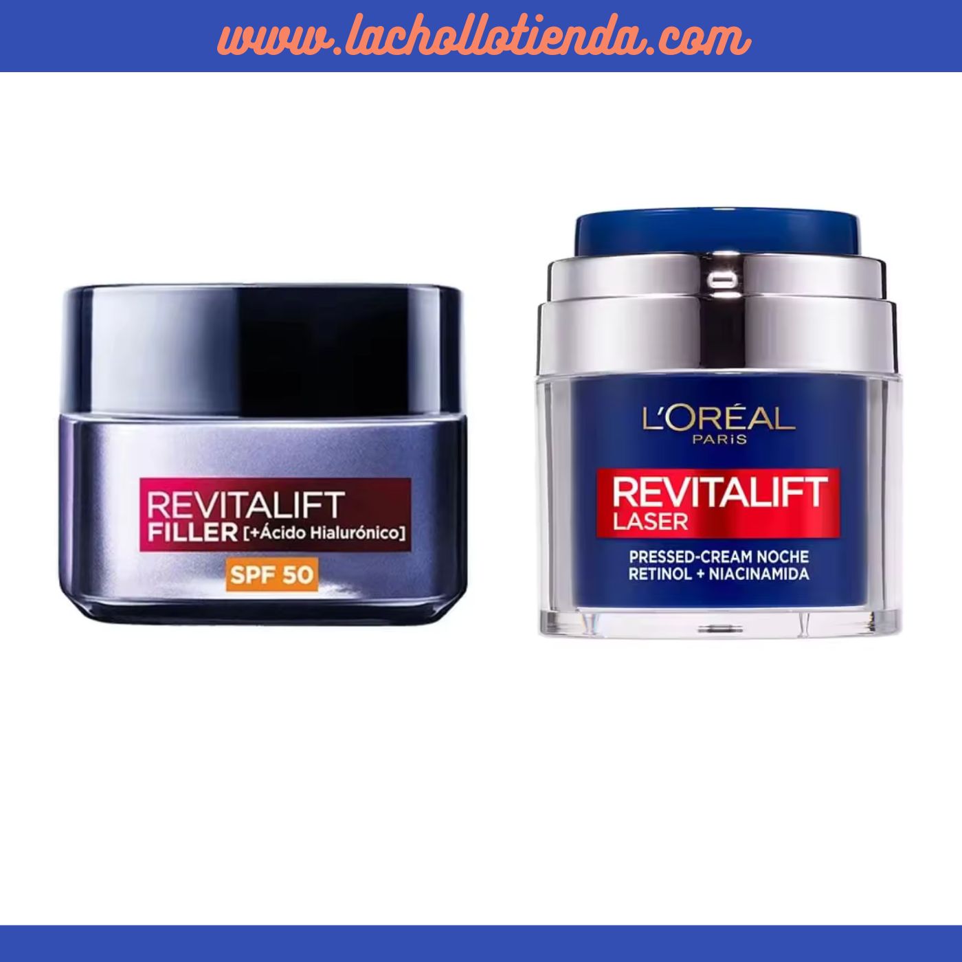 L'Oréal Paris Pack - Revitalift Filler - Crema de día - SPF50 y  Ácido Hialurónico 50ml + Crema Noche Revitalift Laser con Retinol y Niacinamida 50ml